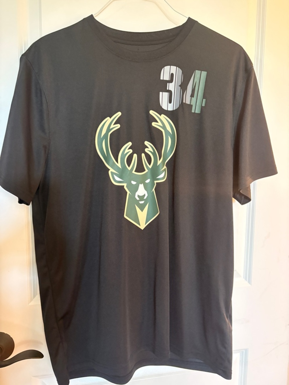 NBA Antetokounmpo Black Short-Sleeve Tee with Green Deer Logo and 34